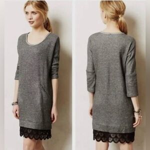 Anthropologie | Dolan | Fiona Gray Knit Black Lace Trim Shift Dress